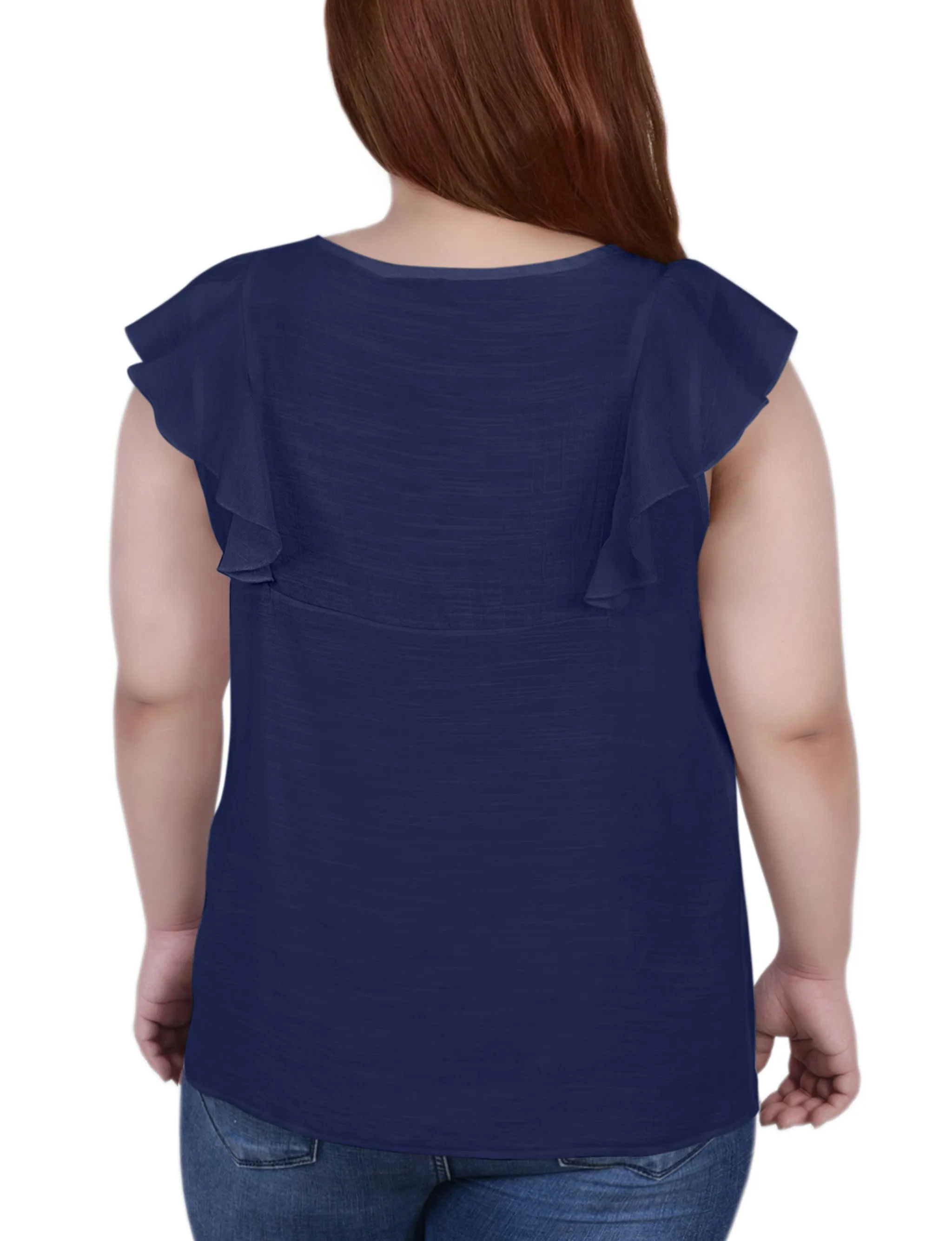 Blouse sans manches à empiècement volanté pour grande taille