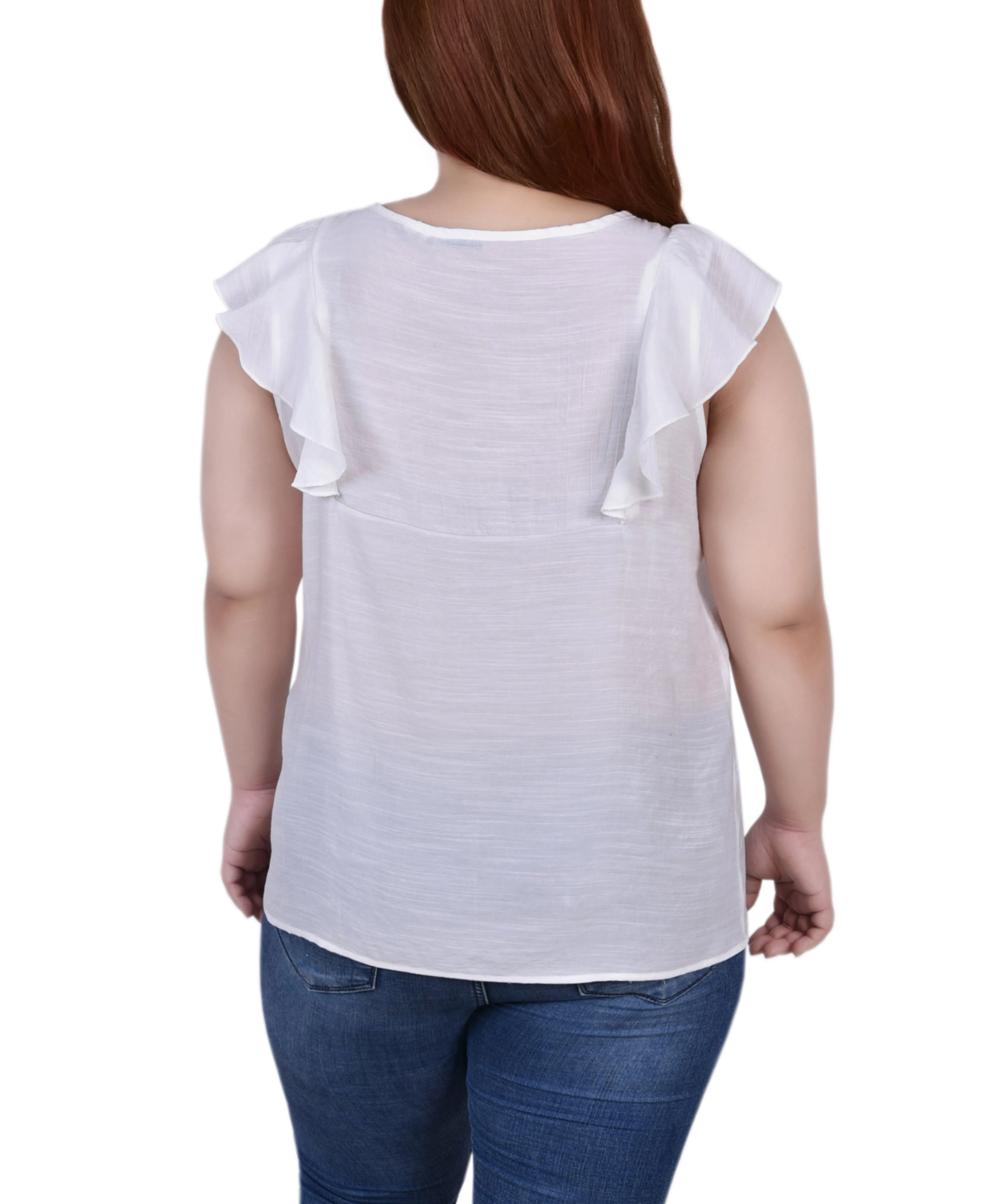 Blouse sans manches à empiècement volanté pour grande taille