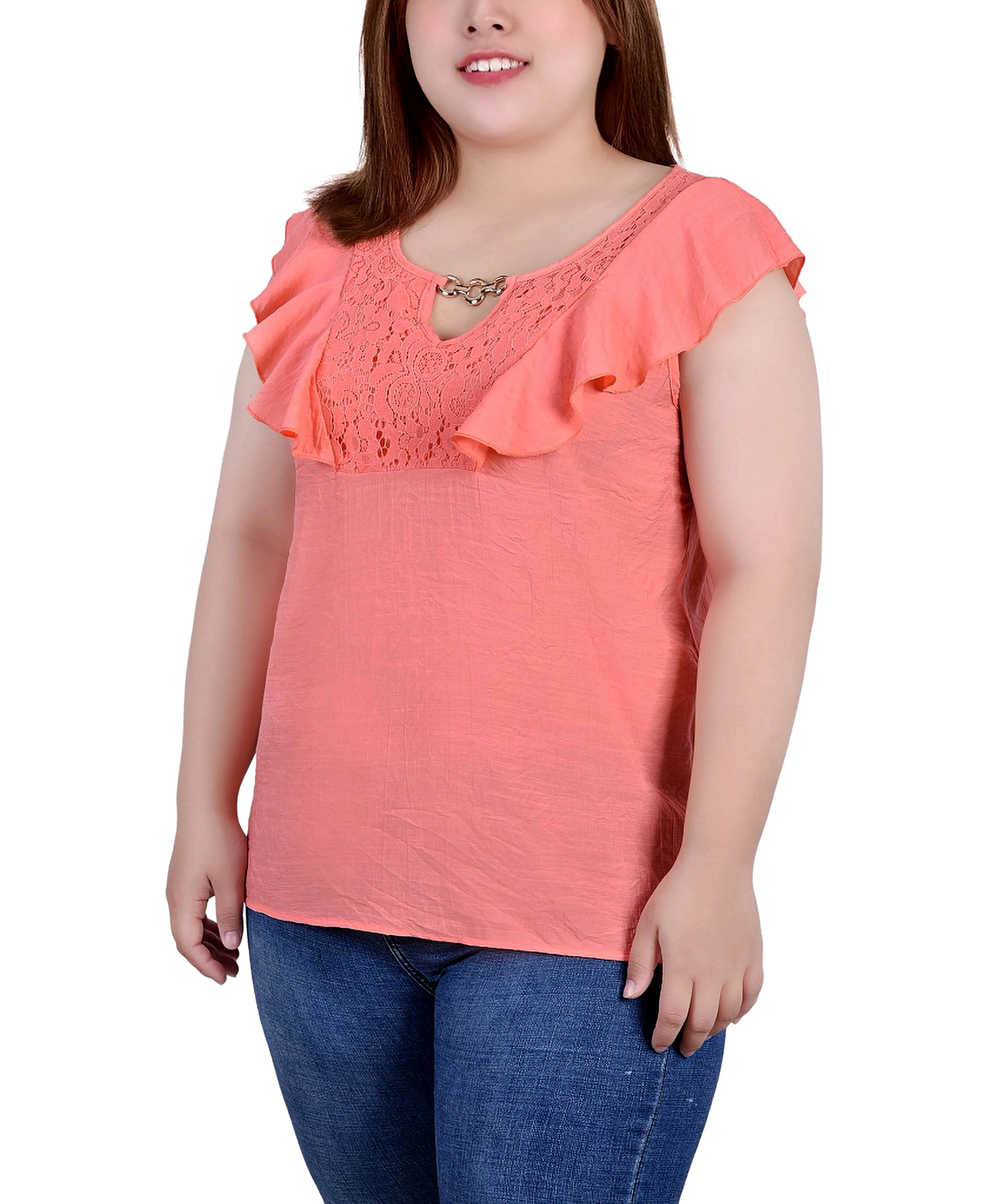 Blouse sans manches à empiècement volanté pour grande taille