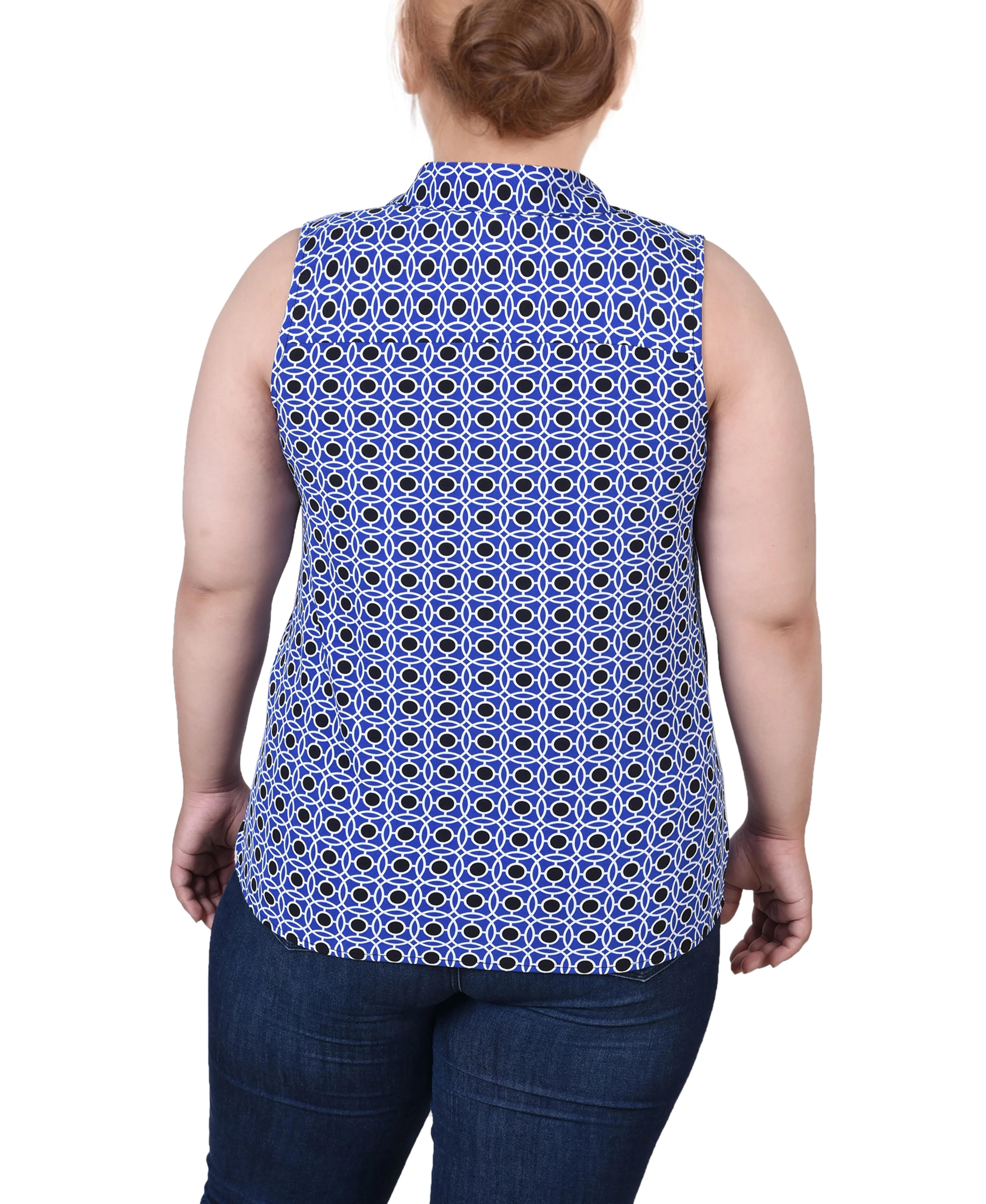 Blouse sans manches à col tailleur et boutonnage devant pour grande taille