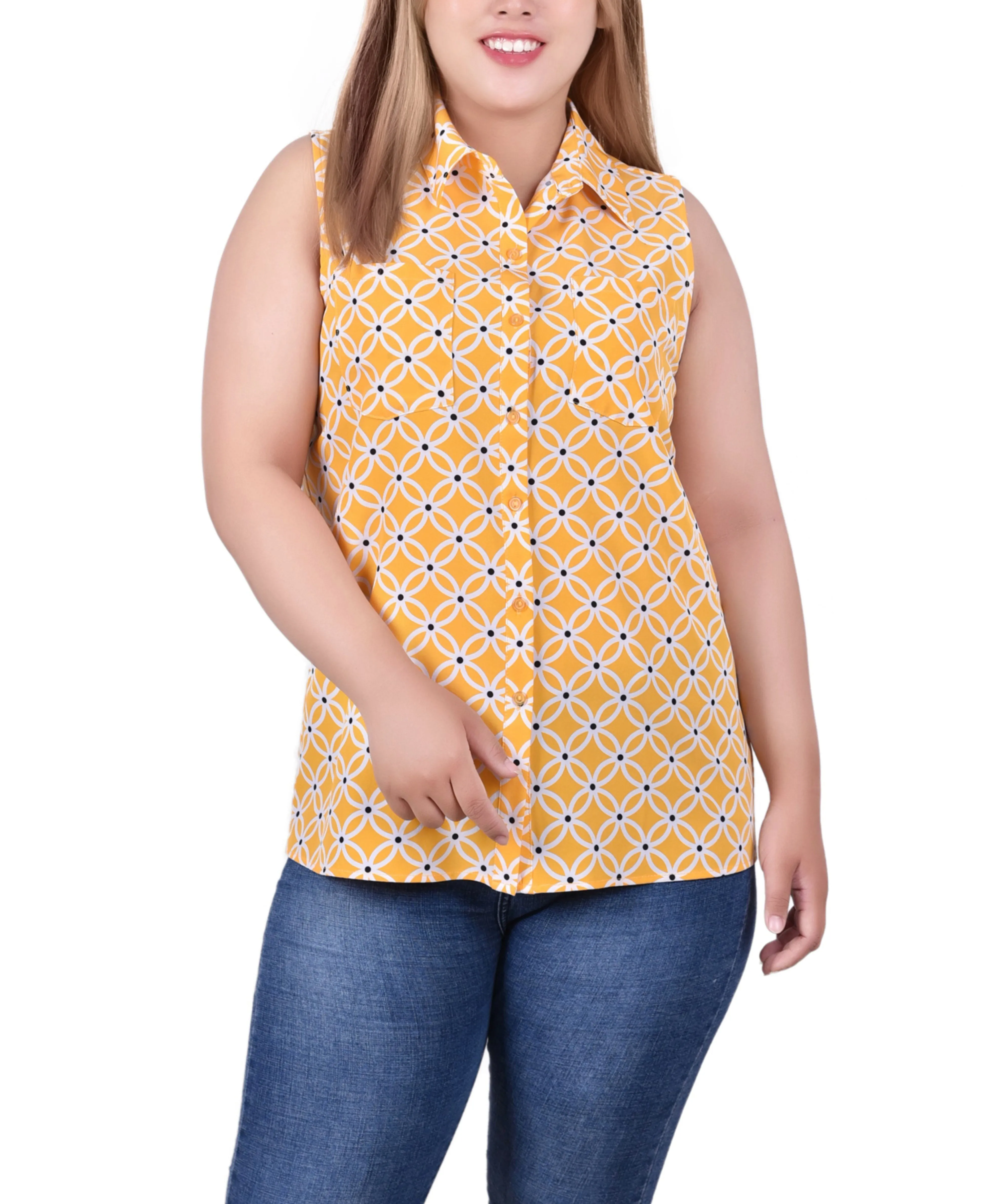 Blouse sans manches à col tailleur et boutonnage devant pour grande taille