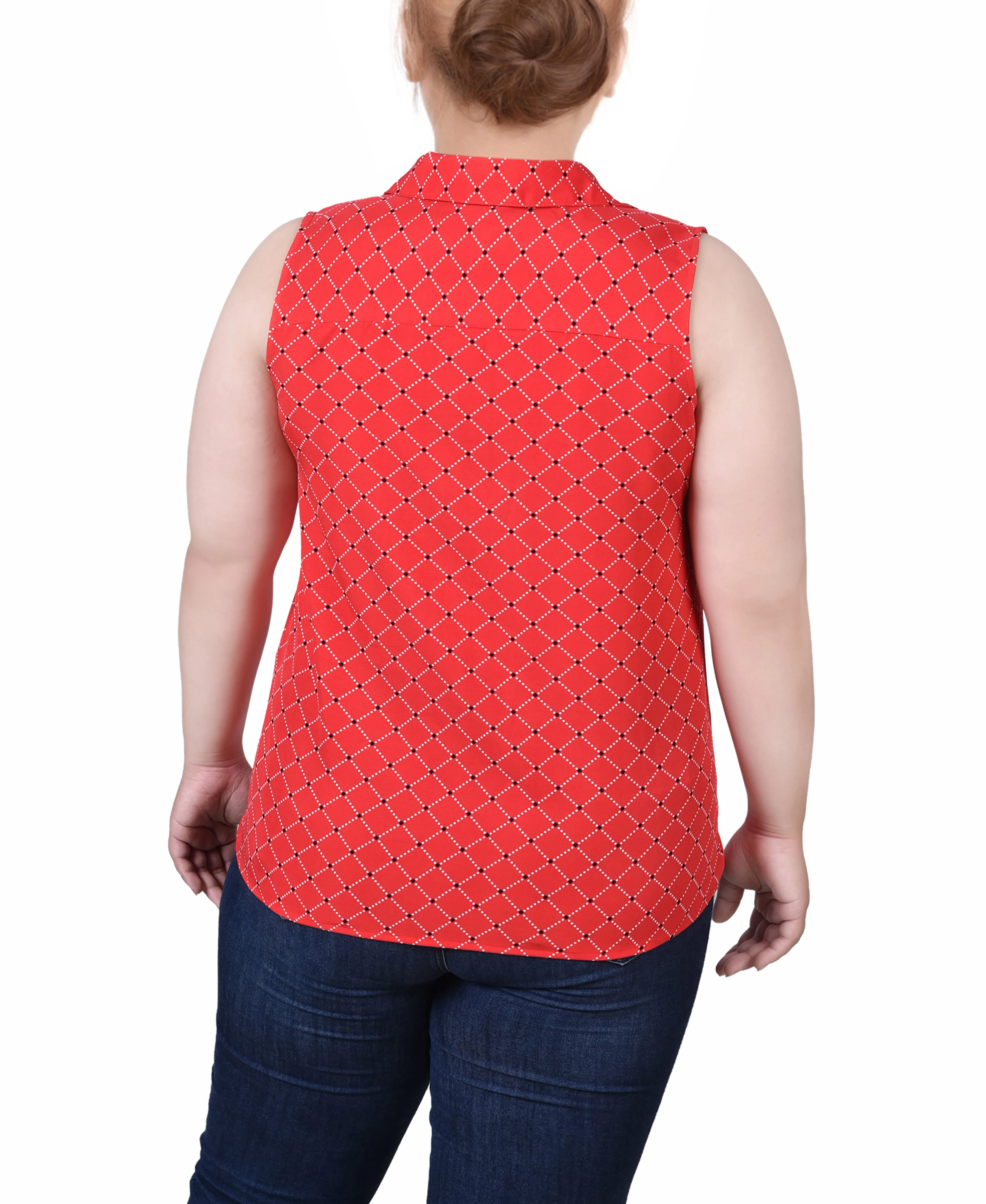 Blouse sans manches à col tailleur et boutonnage devant pour grande taille