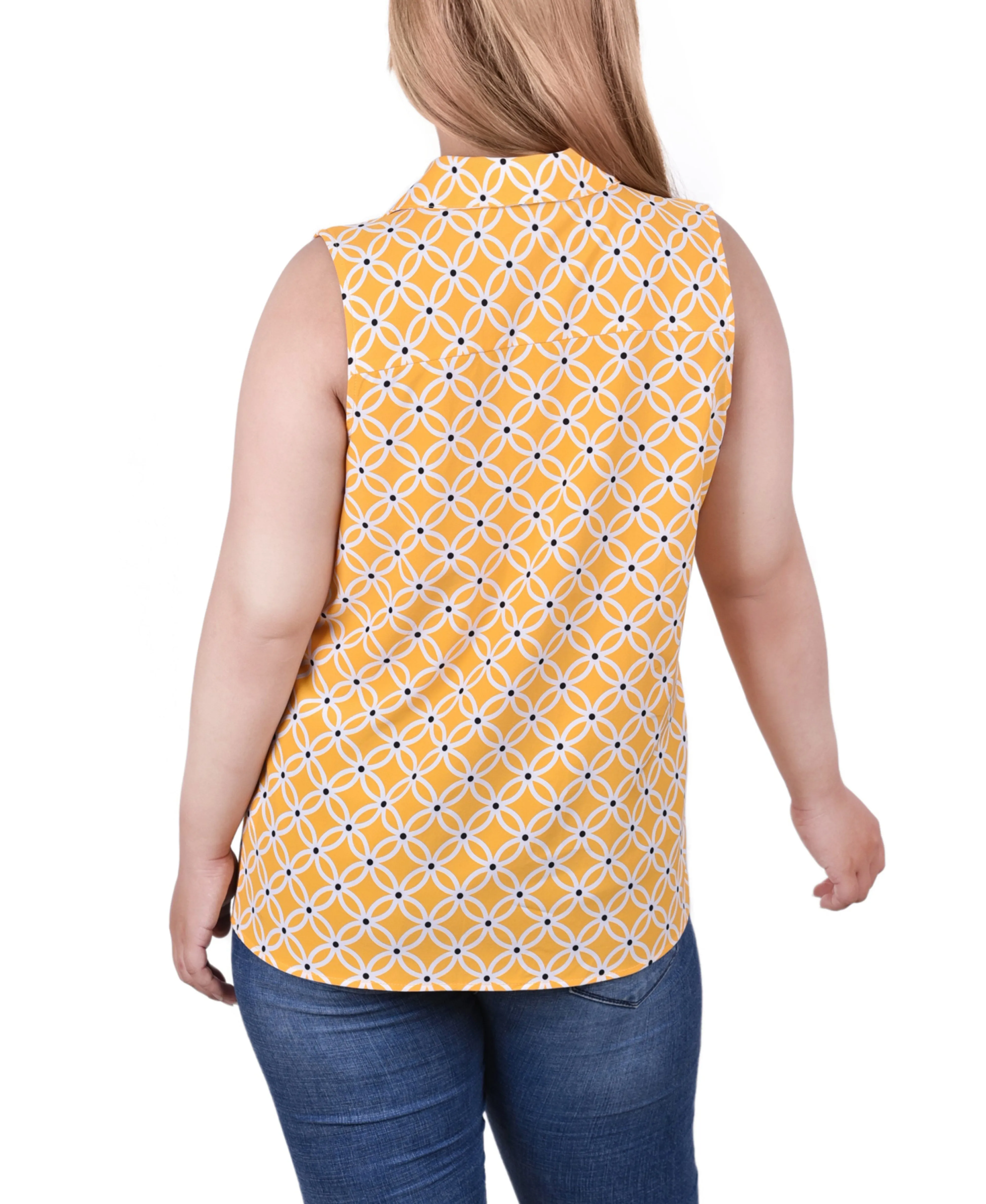 Blouse sans manches à col tailleur et boutonnage devant pour grande taille