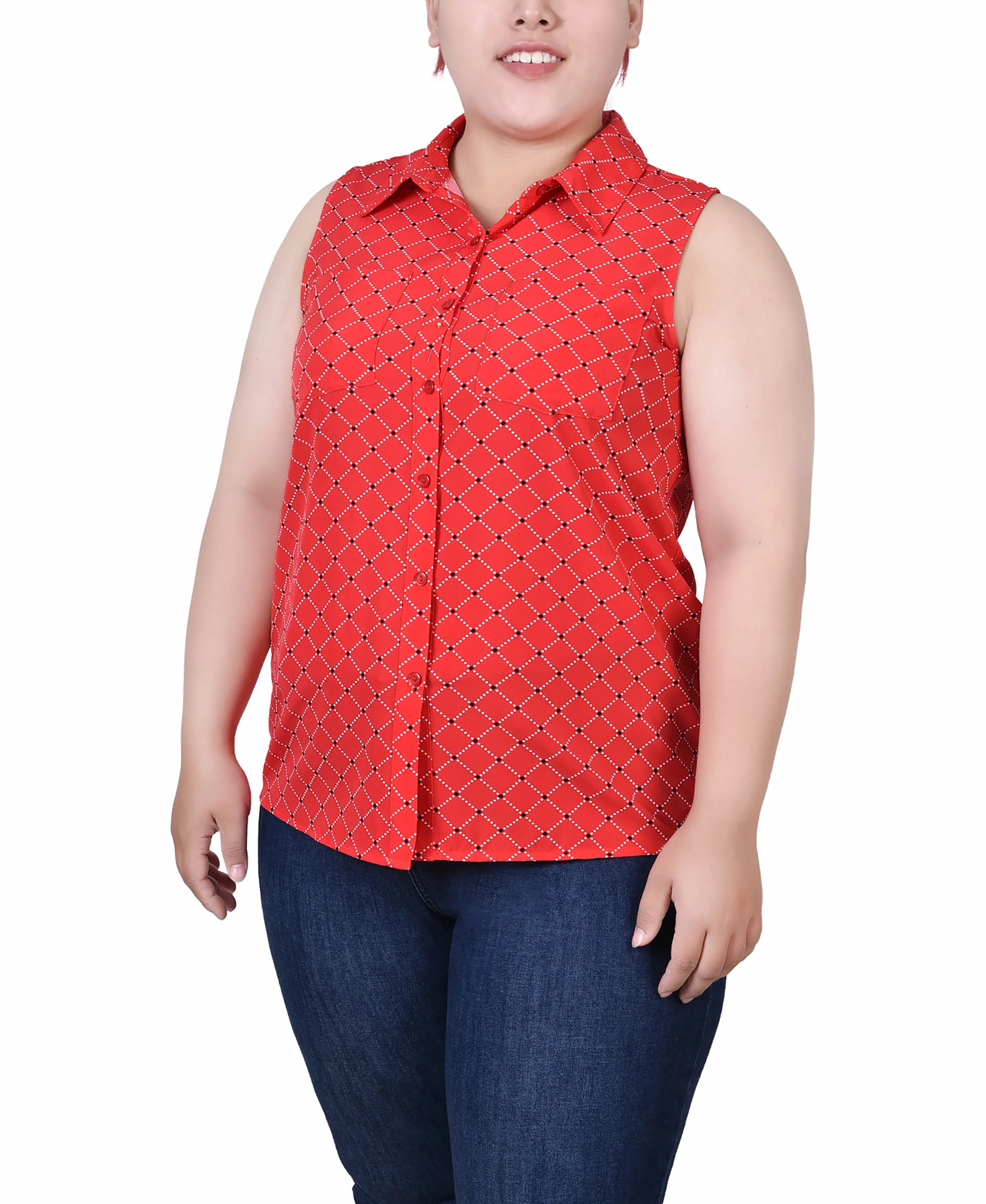 Blouse sans manches à col tailleur et boutonnage devant pour grande taille