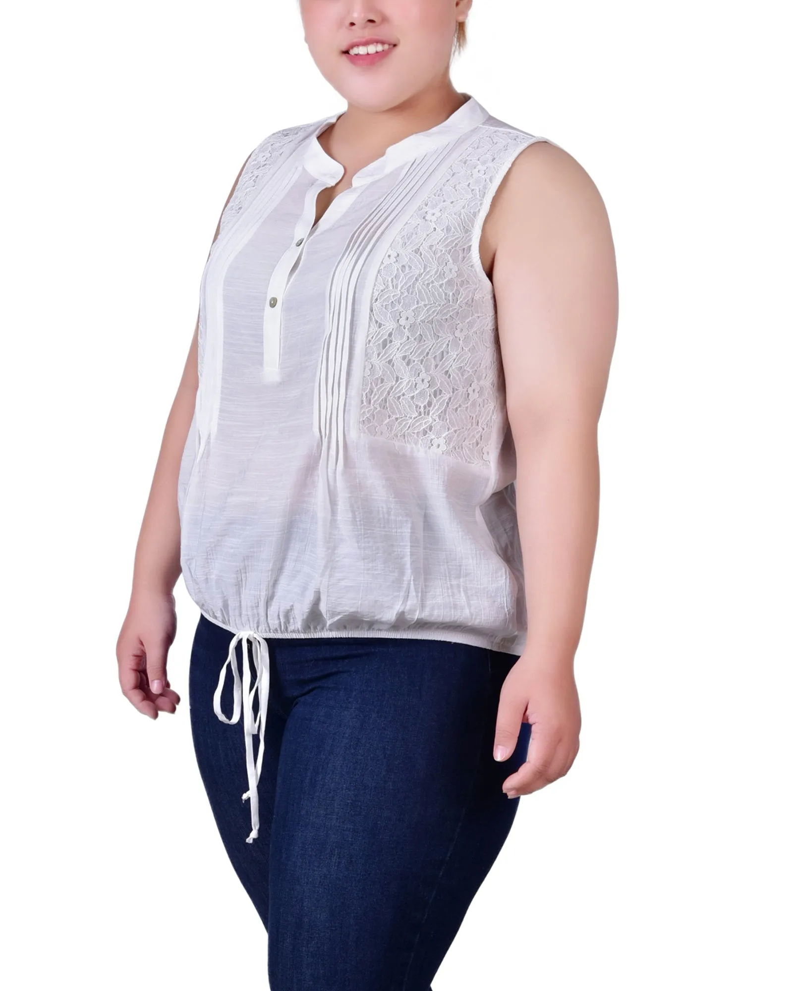 Blouse sans manches à pinces et ourlet noué pour grandes tailles