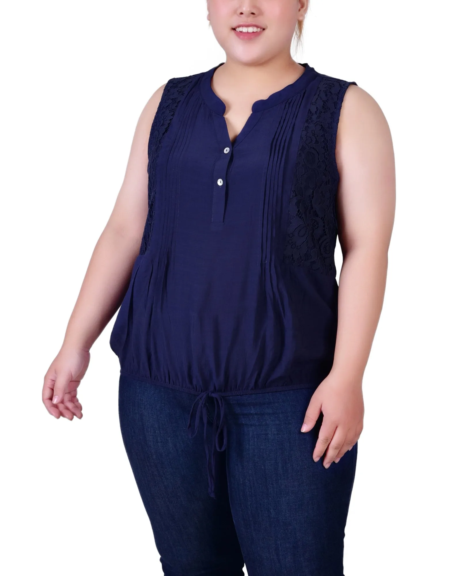 Blouse sans manches à pinces et ourlet noué pour grandes tailles