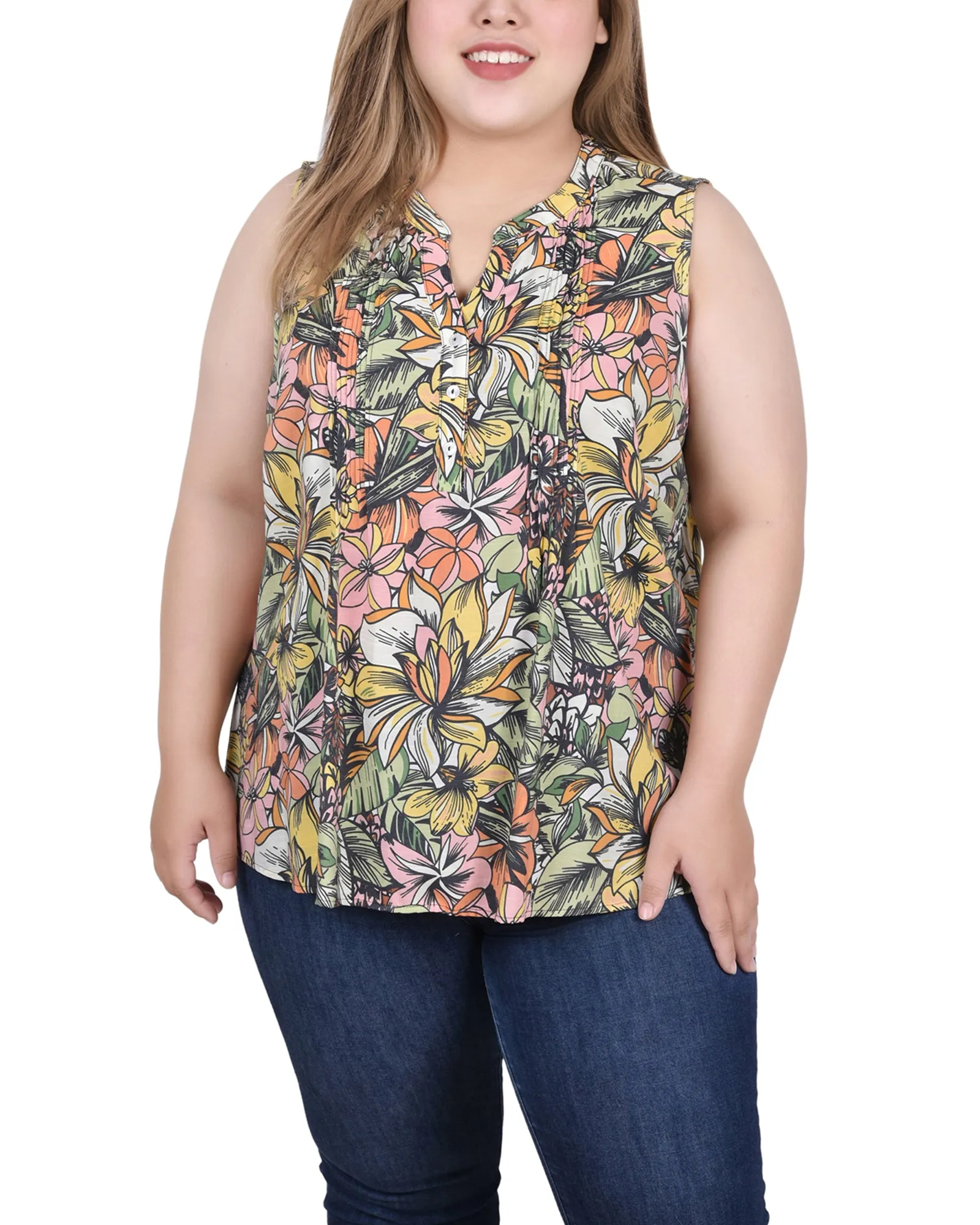Blouse sans manches à pinces pour grande taille