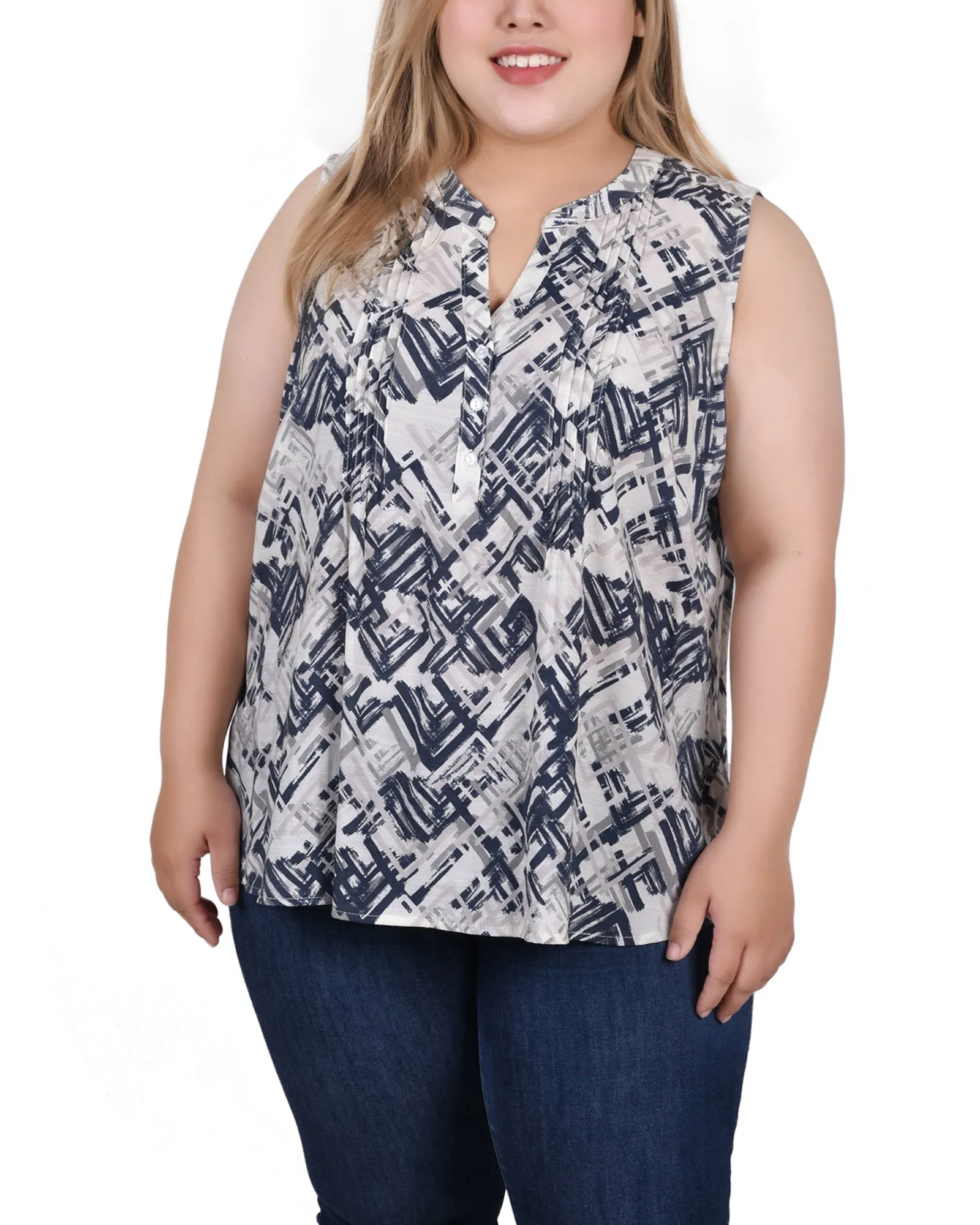 Blouse sans manches à pinces pour grande taille