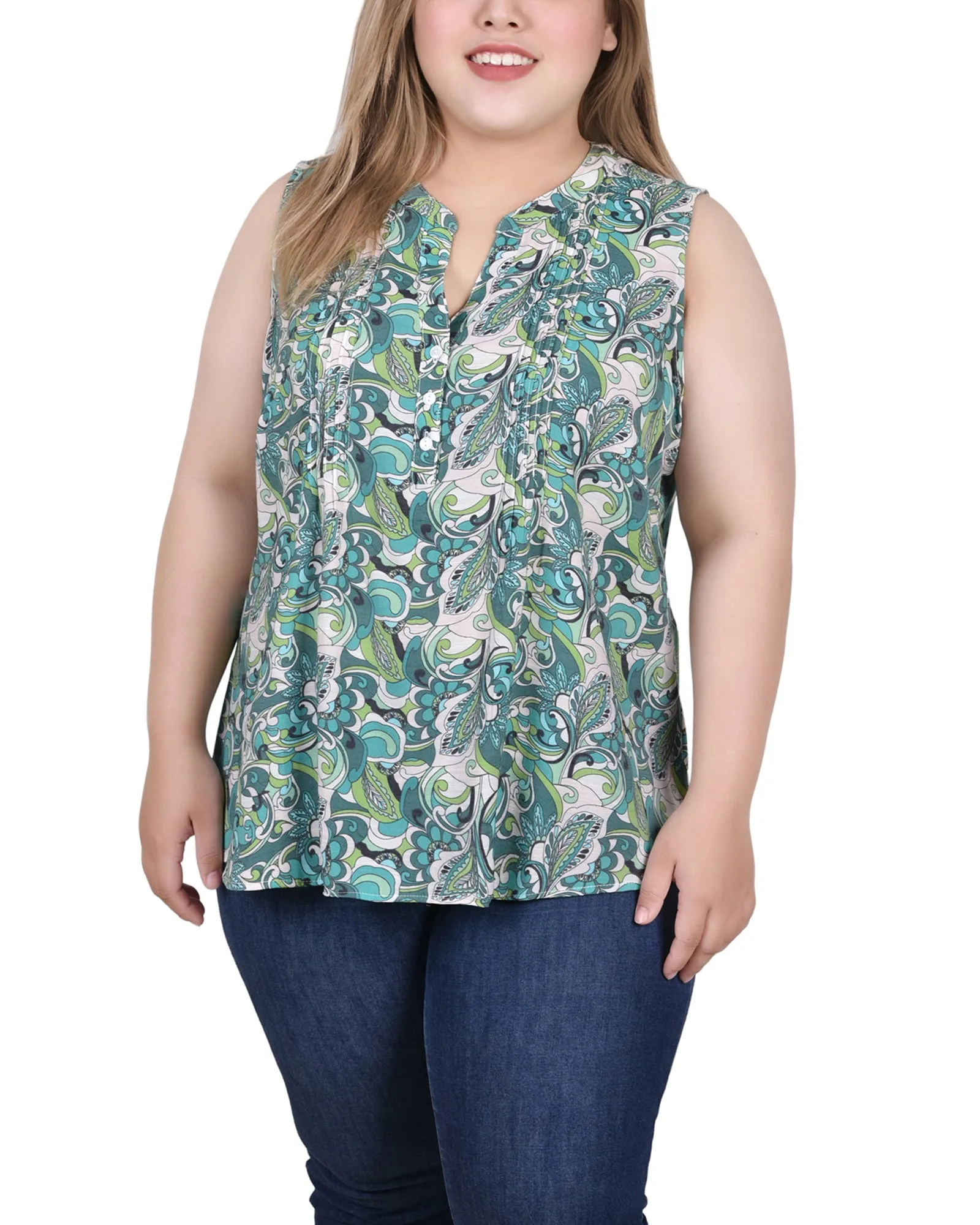 Blouse sans manches à pinces pour grande taille