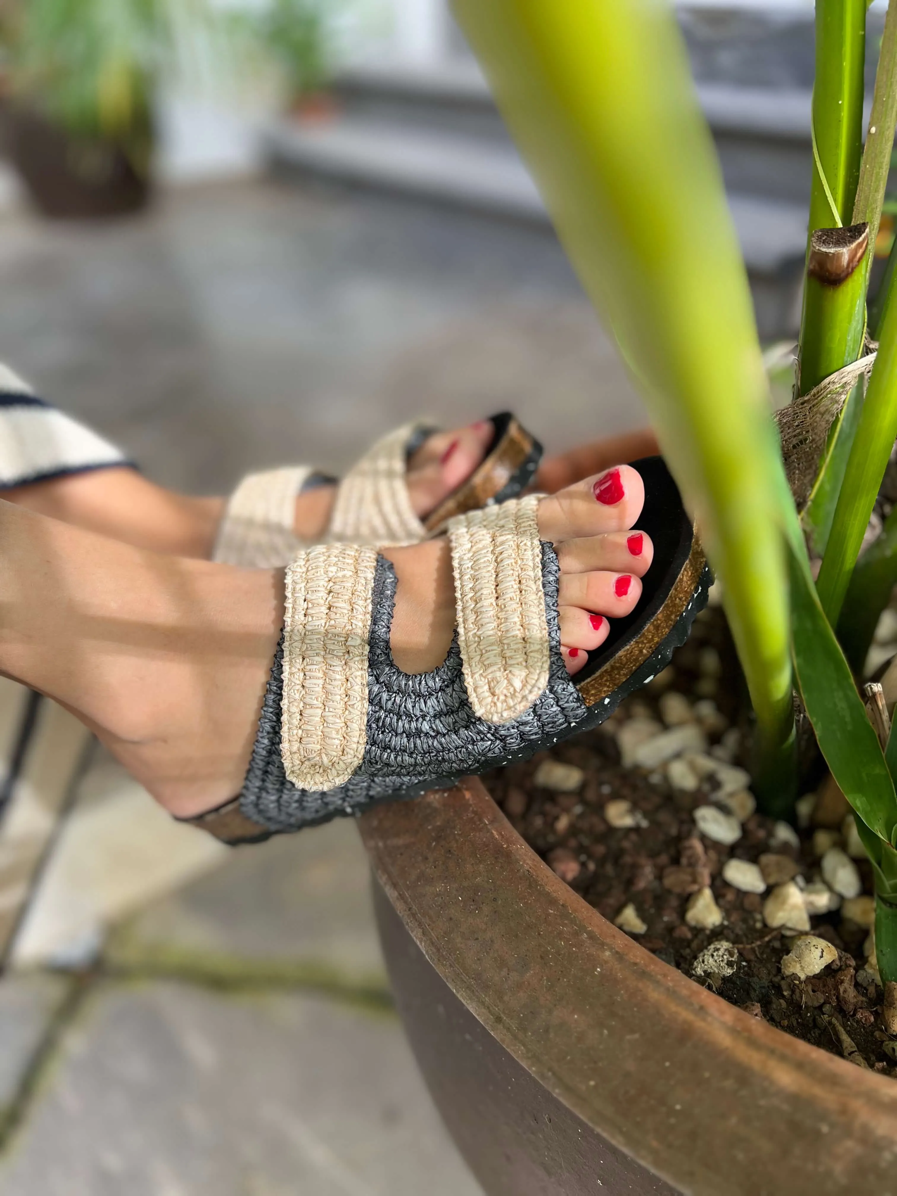 Sandales vegan Pollenca en rafia | Naturel & Noir