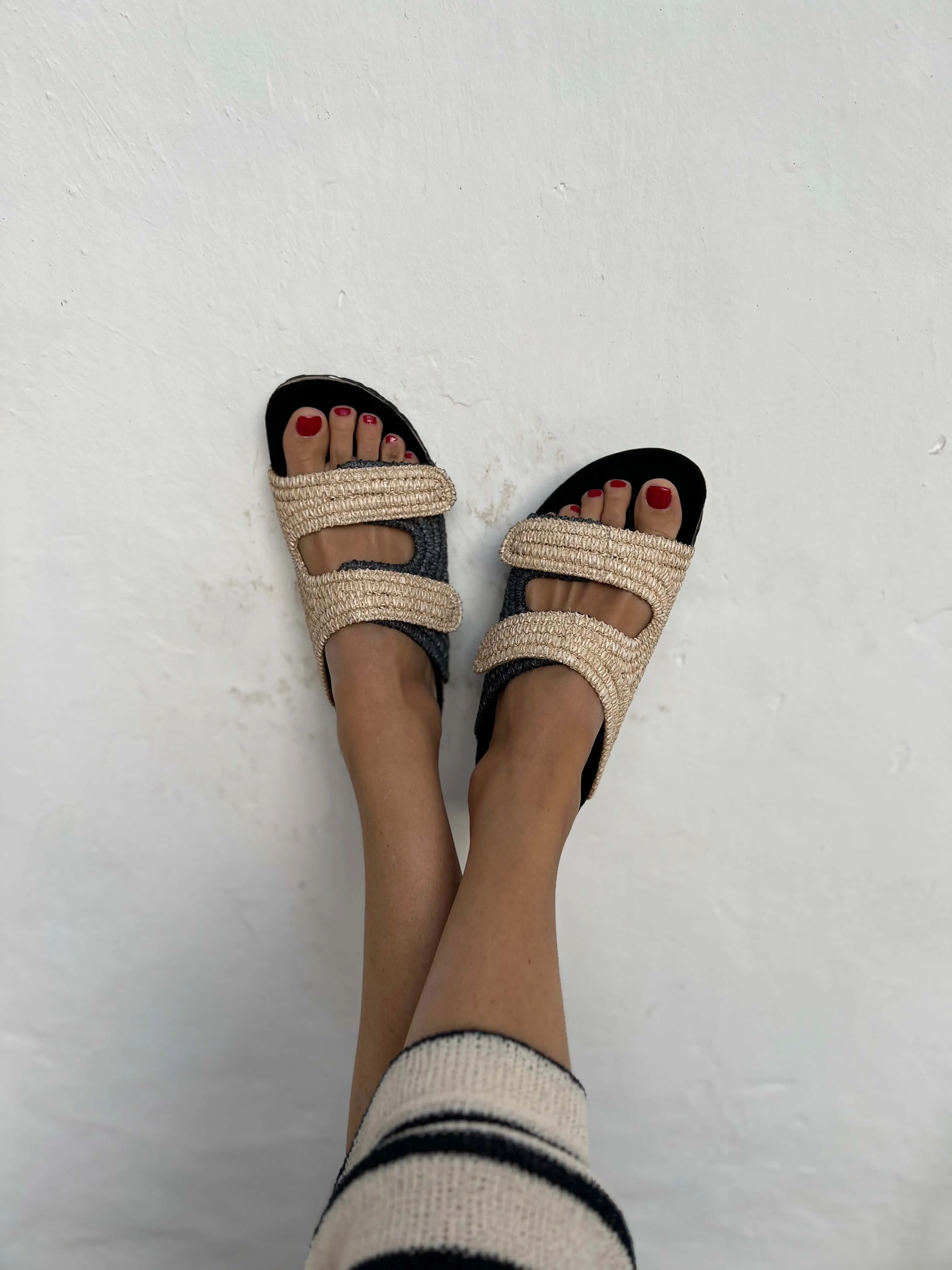 Sandales vegan Pollenca en rafia | Naturel & Noir