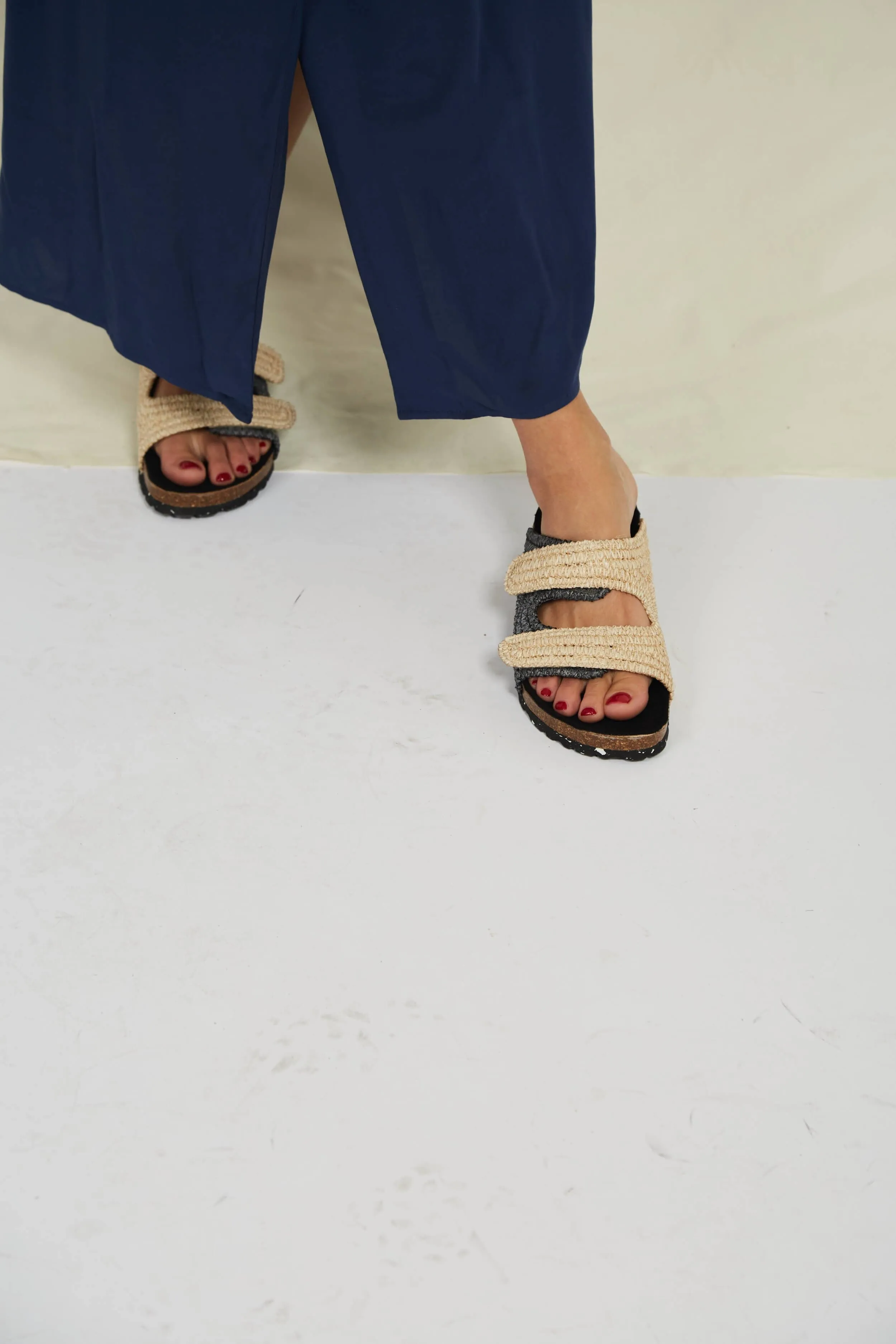 Sandales vegan Pollenca en rafia | Naturel & Noir