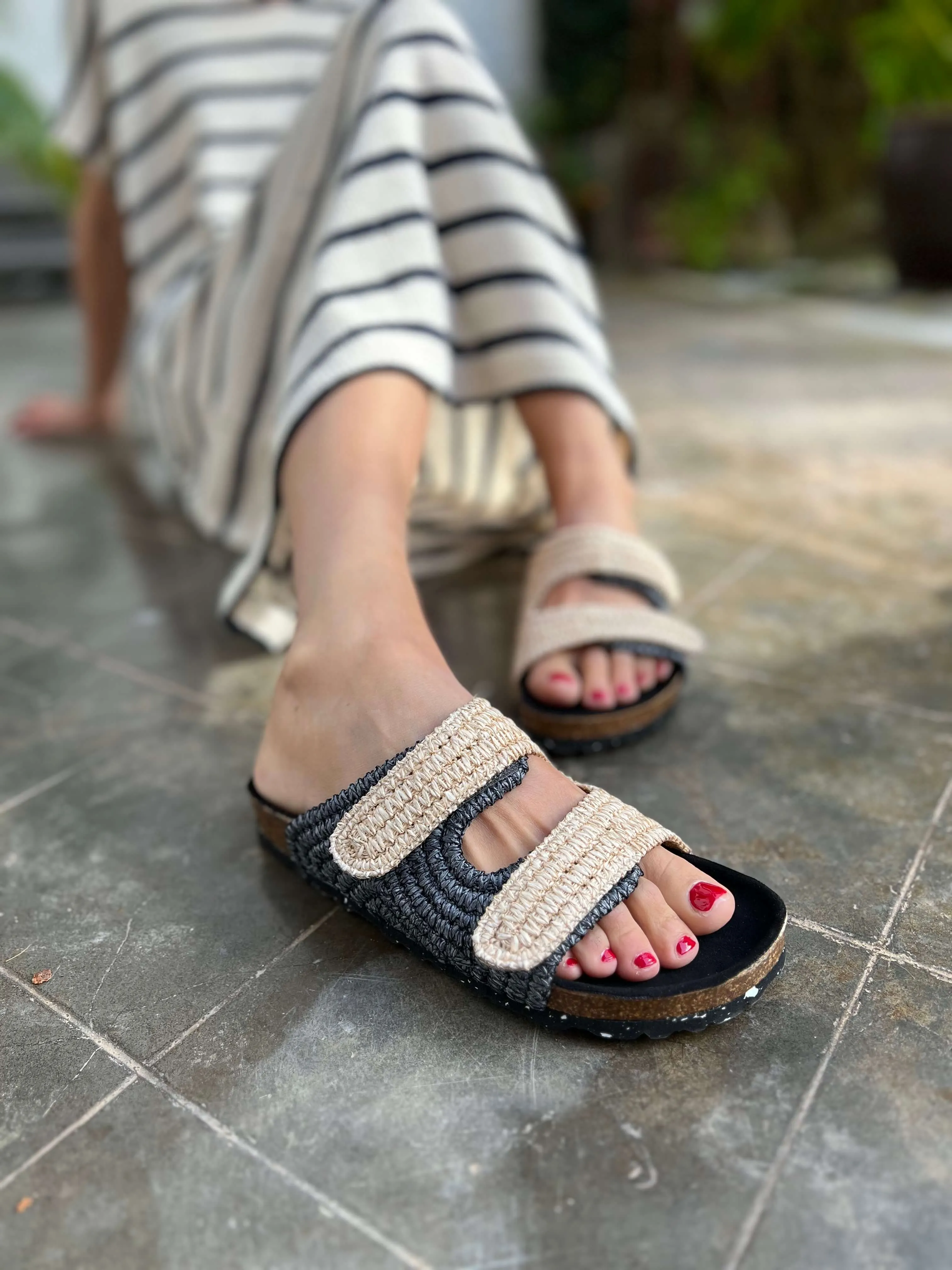 Sandales vegan Pollenca en rafia | Naturel & Noir
