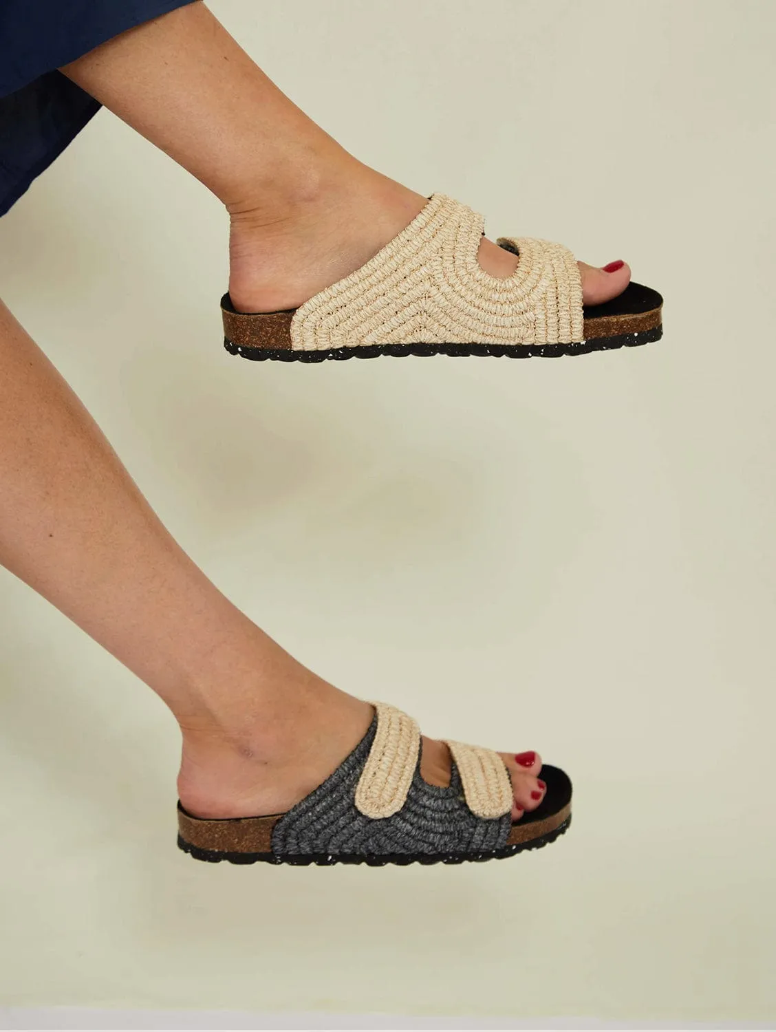 Sandales vegan Pollenca en rafia | Naturel & Noir