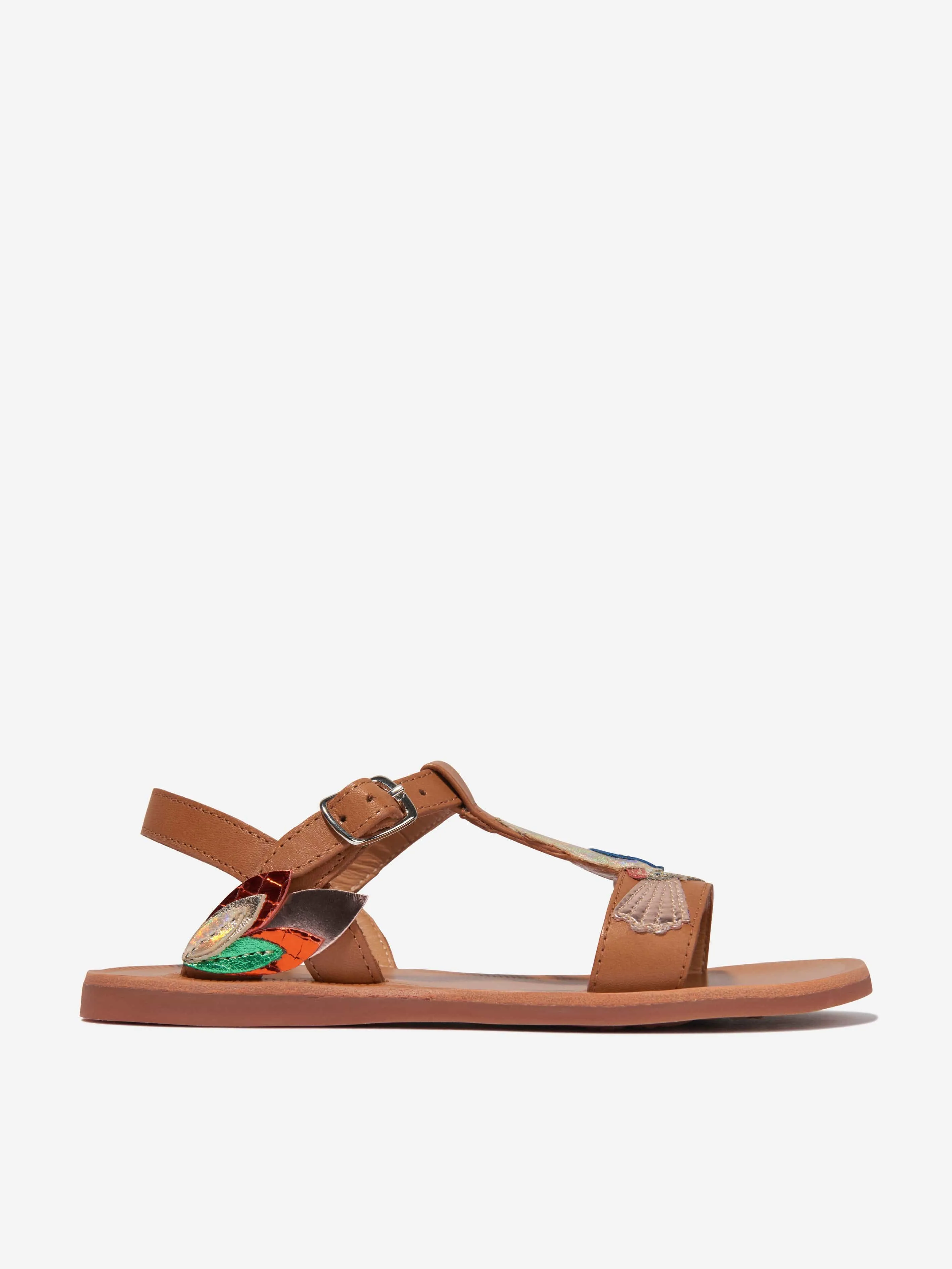 Sandales Plagette Colibri en Cuir pour Filles Pom D'Api en Camel