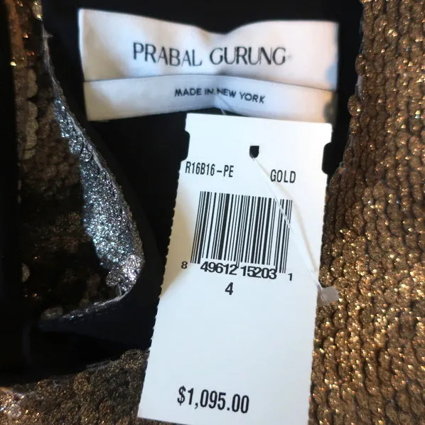 Prabal Gurung Haut à paillettes or Taille 4 Blouse à manches courtes NEUVE