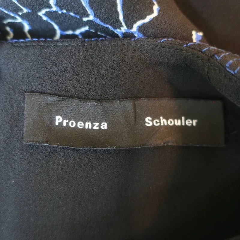Proenza Schouler Haut asymétrique sans manches en crêpe de soie imprimé marine Taille 4