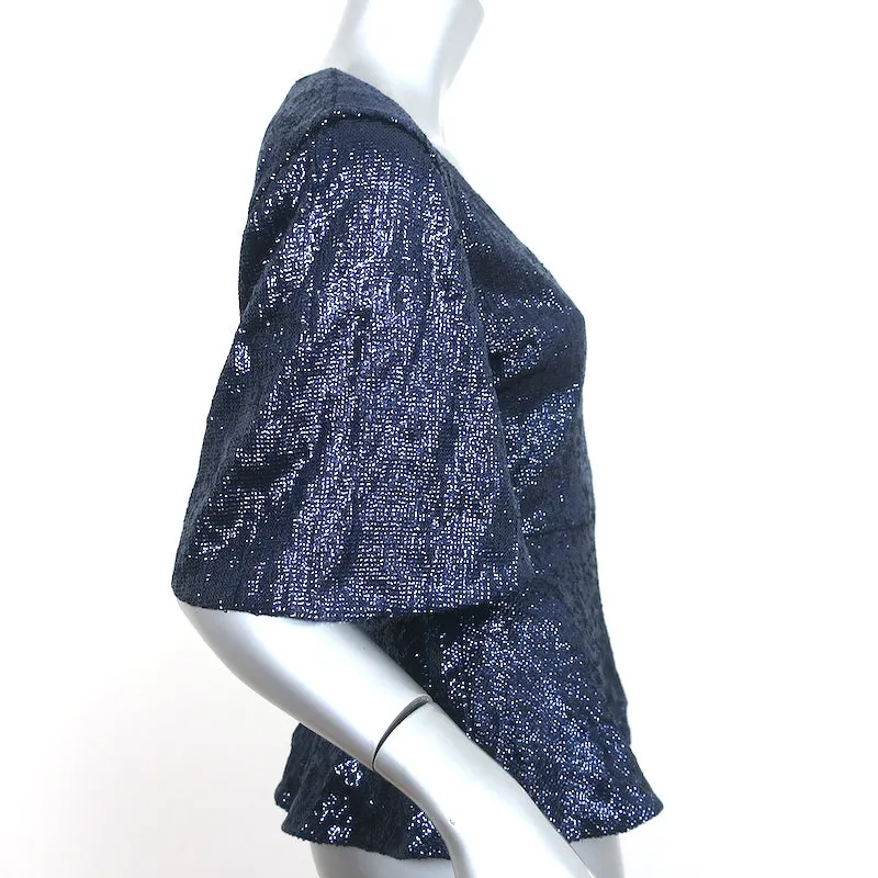 Rachel Zoe Blouse à Paillettes Trèfle avec Péplum Bleu Marine Taille 4 à Manches Volantées