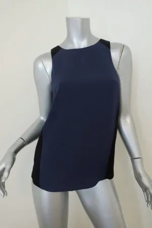 Rag & Bone Top Navy/Black Colorblock Crepe Size Small Sleeveless Zip-Back Blouse
