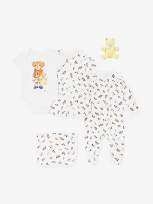 Ralph Lauren Baby Boys Bear Babygrow 5 Piece Set in White