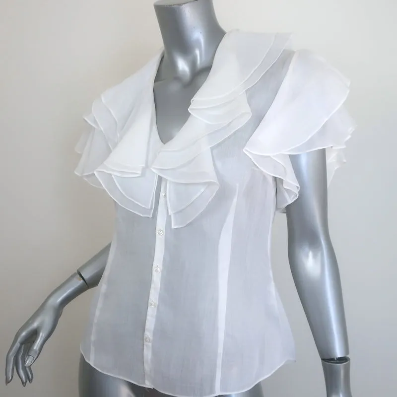 Ralph Lauren Blue Label Top à Volants Blanc en Ramie Taille 8 Blouse à Manches Courtes