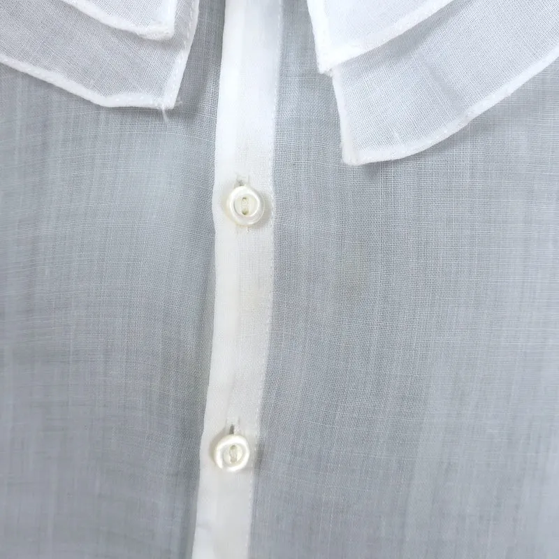 Ralph Lauren Blue Label Top à Volants Blanc en Ramie Taille 8 Blouse à Manches Courtes