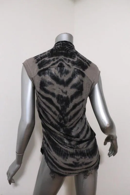 Raquel Allegra Haut déchiré à boutons devant Gris Tie Dye Taille 1 Blouse sans manches