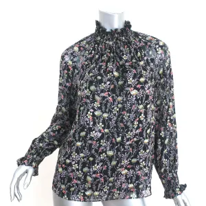 Rebecca Taylor High Neck Top Black Floral Print Size 2 Long Sleeve Blouse
