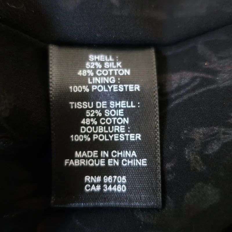 Rebecca Taylor Haut à Col Montant Imprimé Fleuri Noir Taille 2 Blouse à Manches Longues