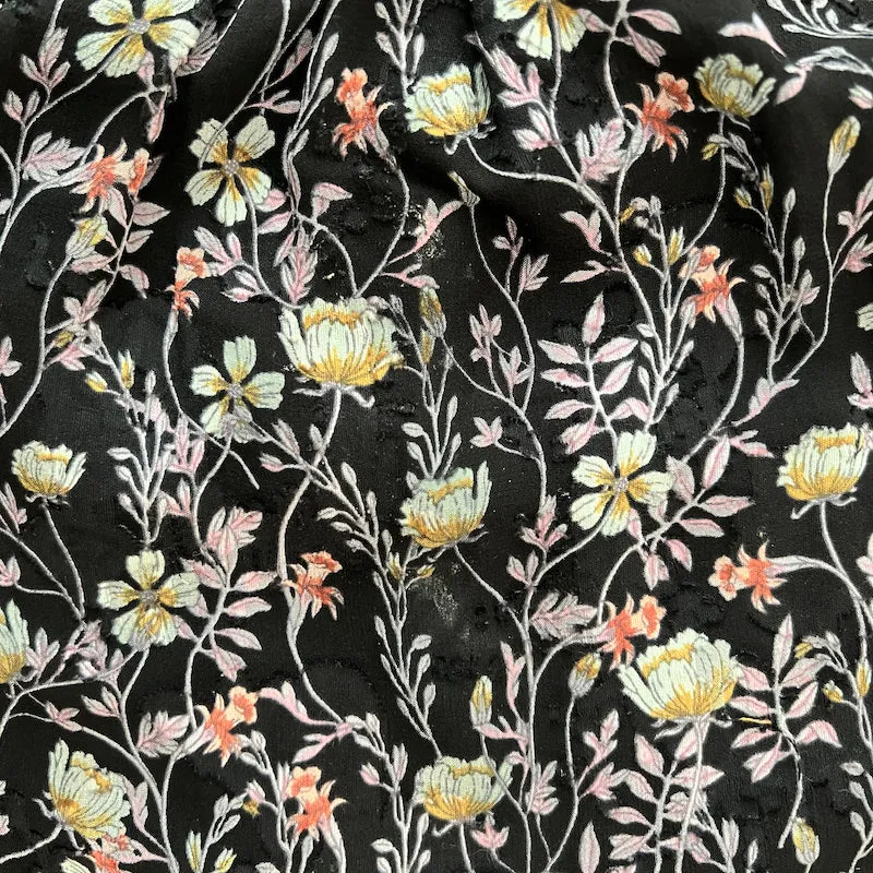 Rebecca Taylor Haut à Col Montant Imprimé Fleuri Noir Taille 2 Blouse à Manches Longues
