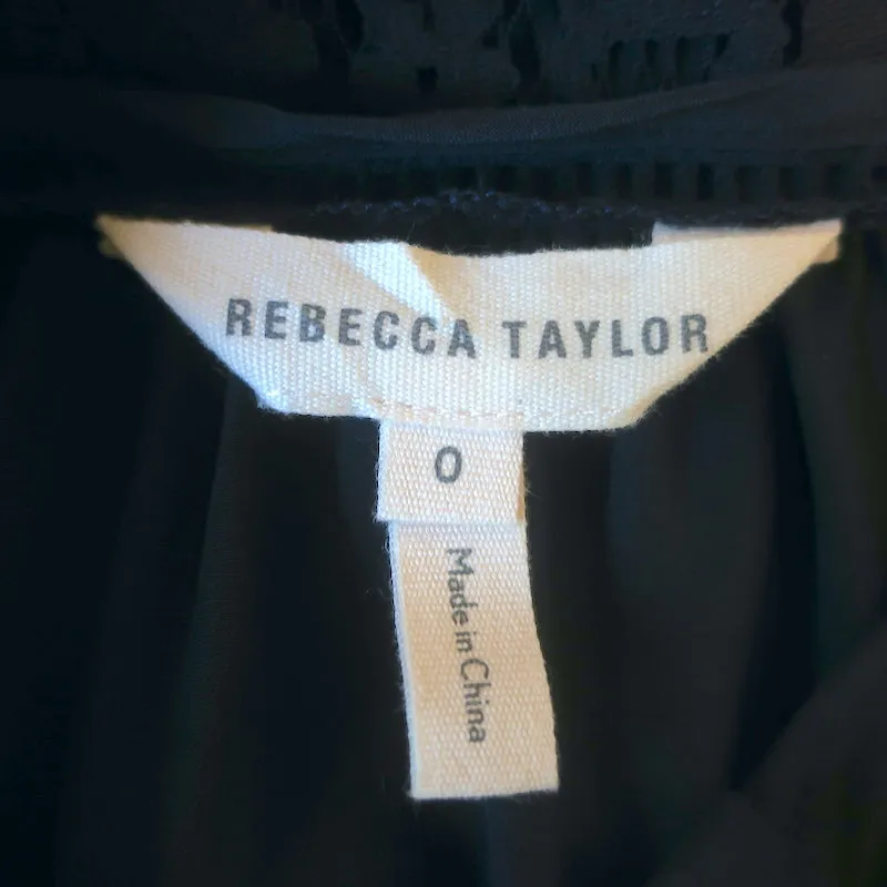 Rebecca Taylor Blouse en Soie Marine à Panneaux de Dentelle Sarah, Taille 0, avec Poignets à Liens