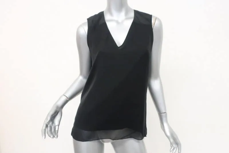 Reed Krakoff Blouse Noire en Soie Superposée Taille 4 Haut sans Manches à Col en V