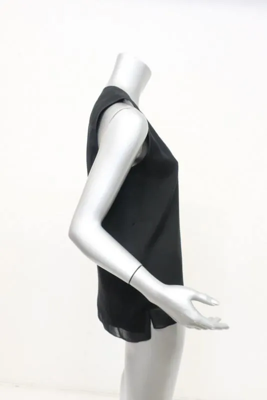 Reed Krakoff Blouse Noire en Soie Superposée Taille 4 Haut sans Manches à Col en V