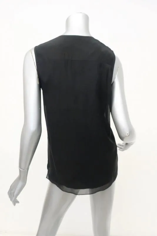 Reed Krakoff Blouse Noire en Soie Superposée Taille 4 Haut sans Manches à Col en V