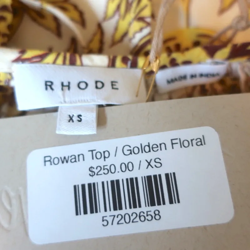RHODE Haut à manches ballon Rowan Imprimé floral doré en coton Taille Très Petite NEUF