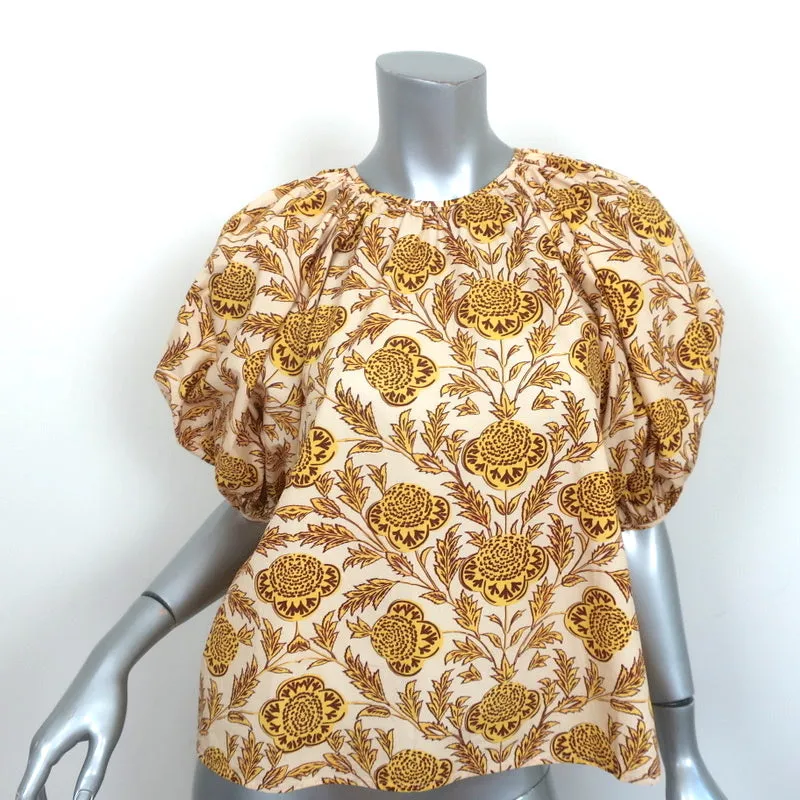 RHODE Haut à manches ballon Rowan Imprimé floral doré en coton Taille Très Petite NEUF