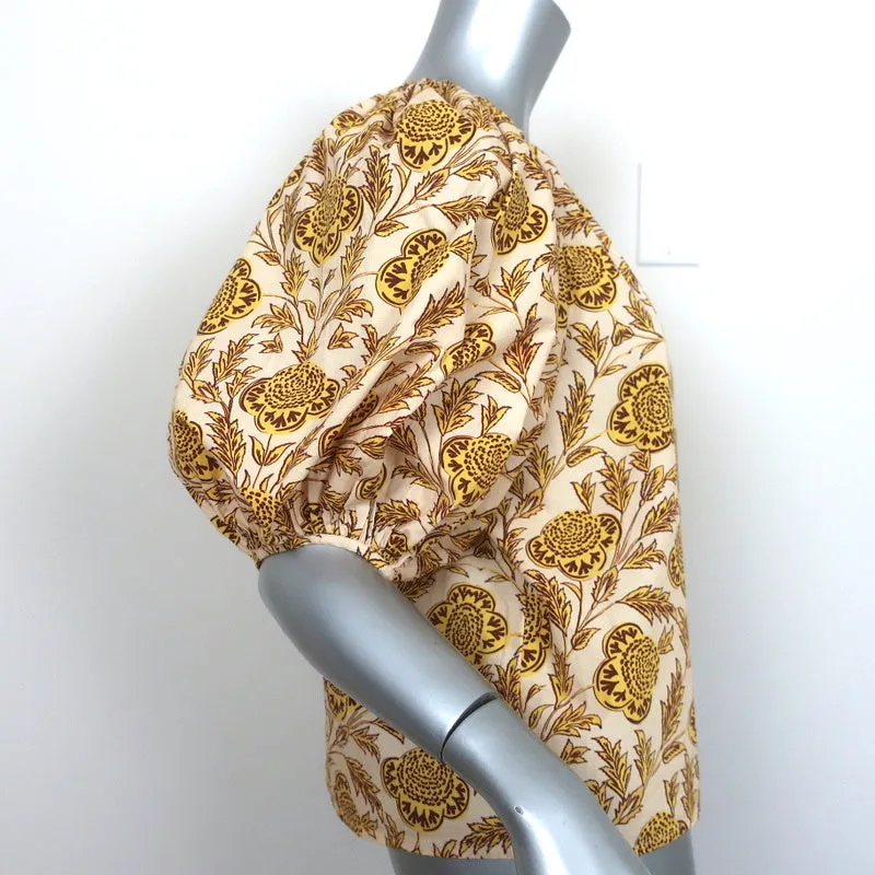 RHODE Haut à manches ballon Rowan Imprimé floral doré en coton Taille Très Petite NEUF