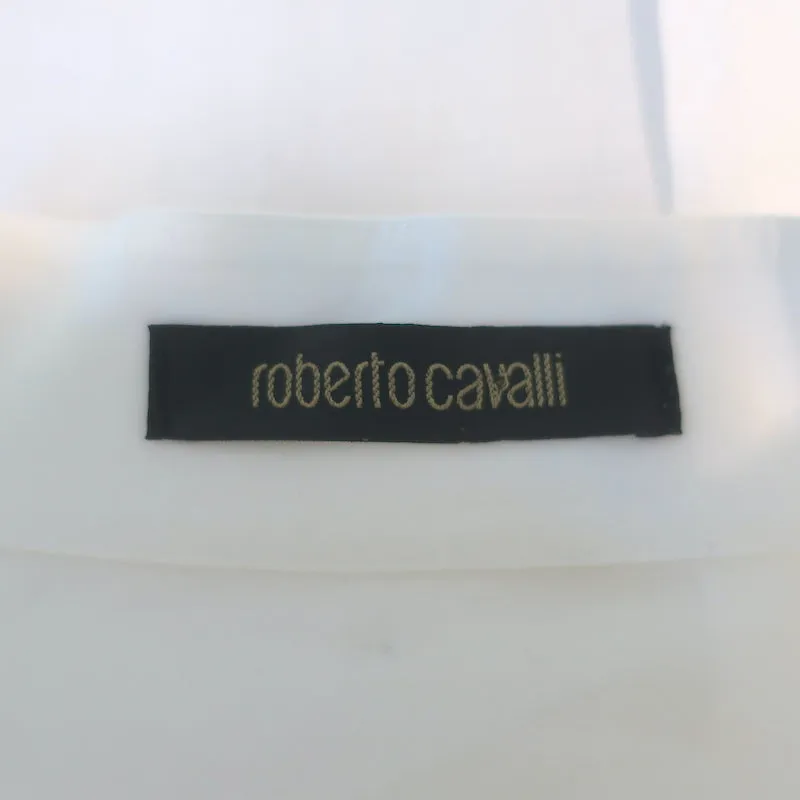 Roberto Cavalli Chemise à manches cloches avec dentelle blanche en coton taille 40