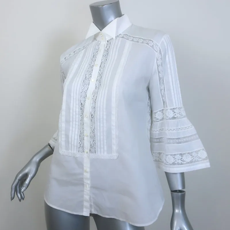 Roberto Cavalli Chemise à manches cloches avec dentelle blanche en coton taille 40