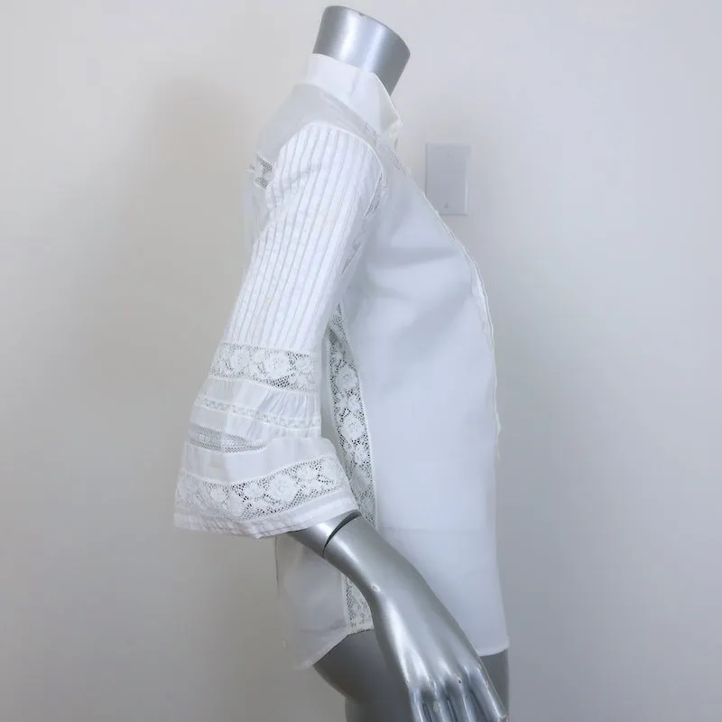 Roberto Cavalli Chemise à manches cloches avec dentelle blanche en coton taille 40
