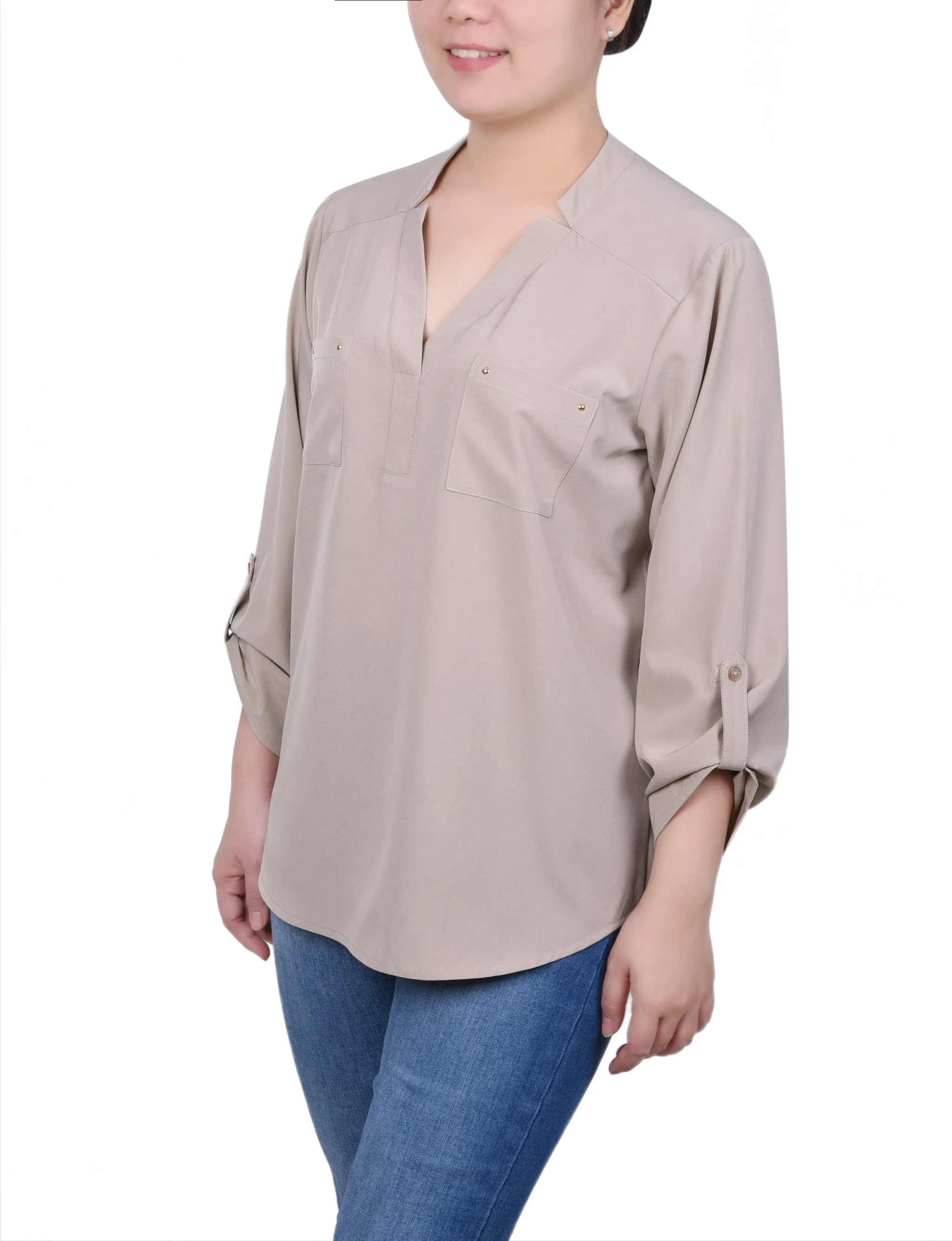 Blouse à manches retroussables avec poches