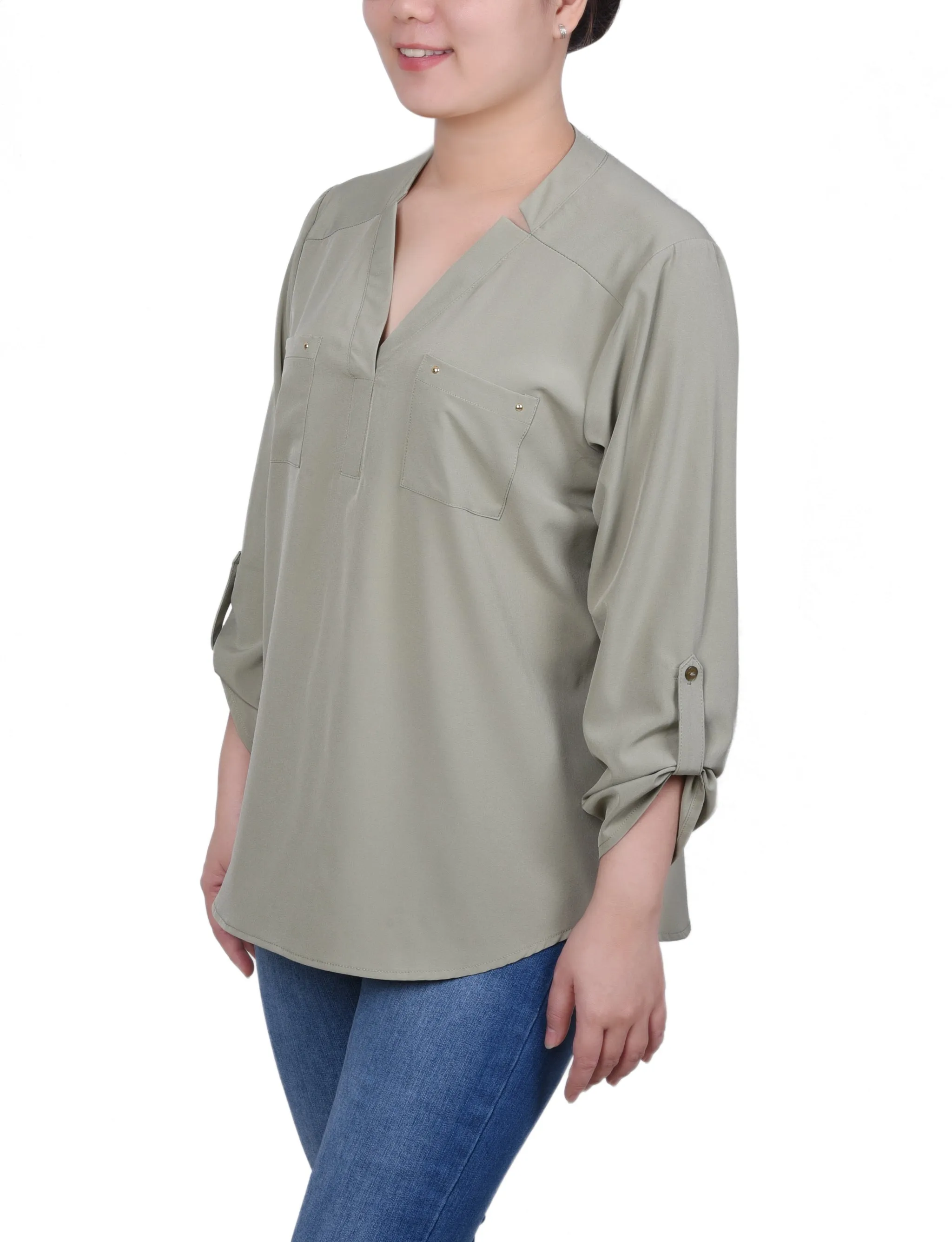 Blouse à manches retroussables avec poches