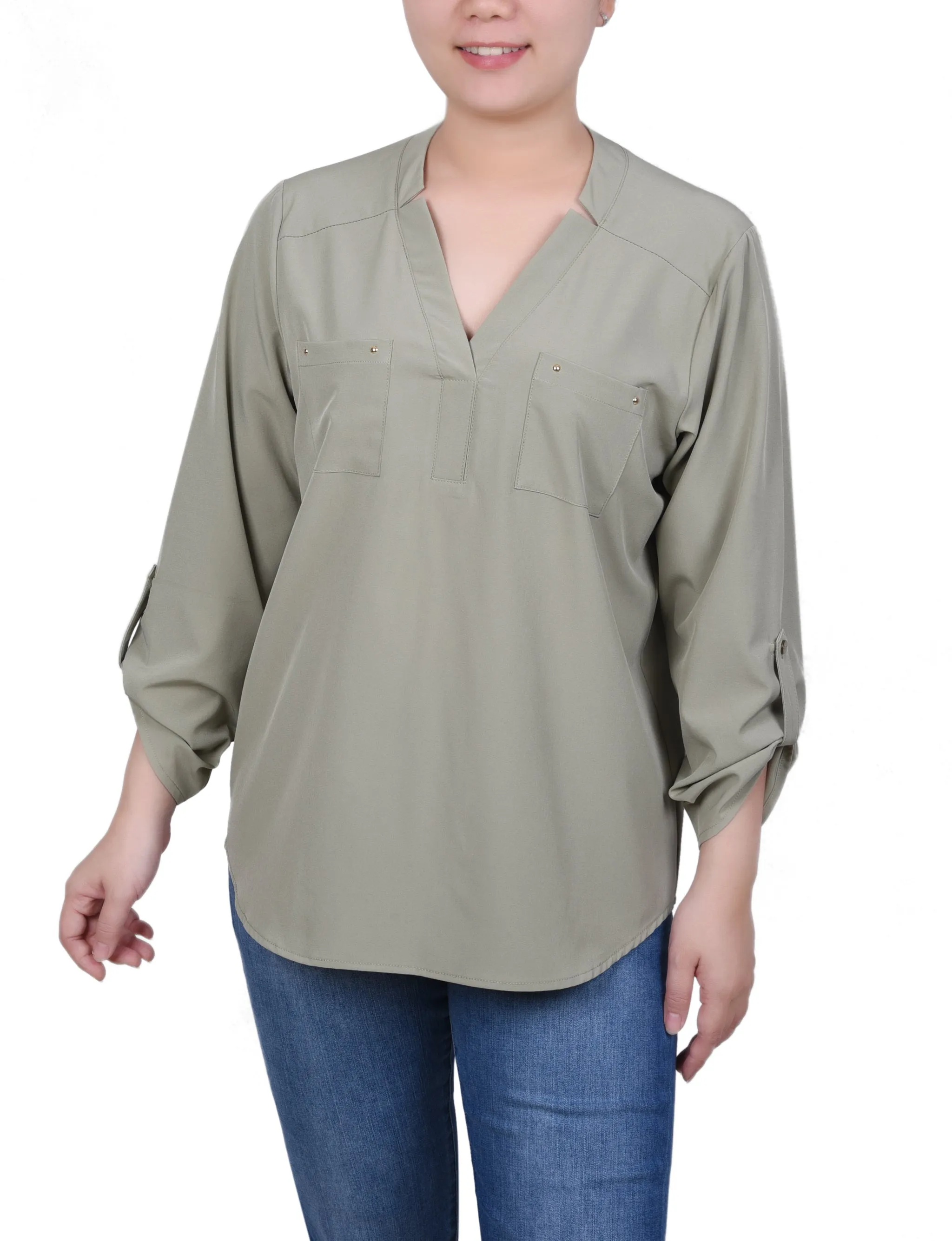 Blouse à manches retroussables avec poches