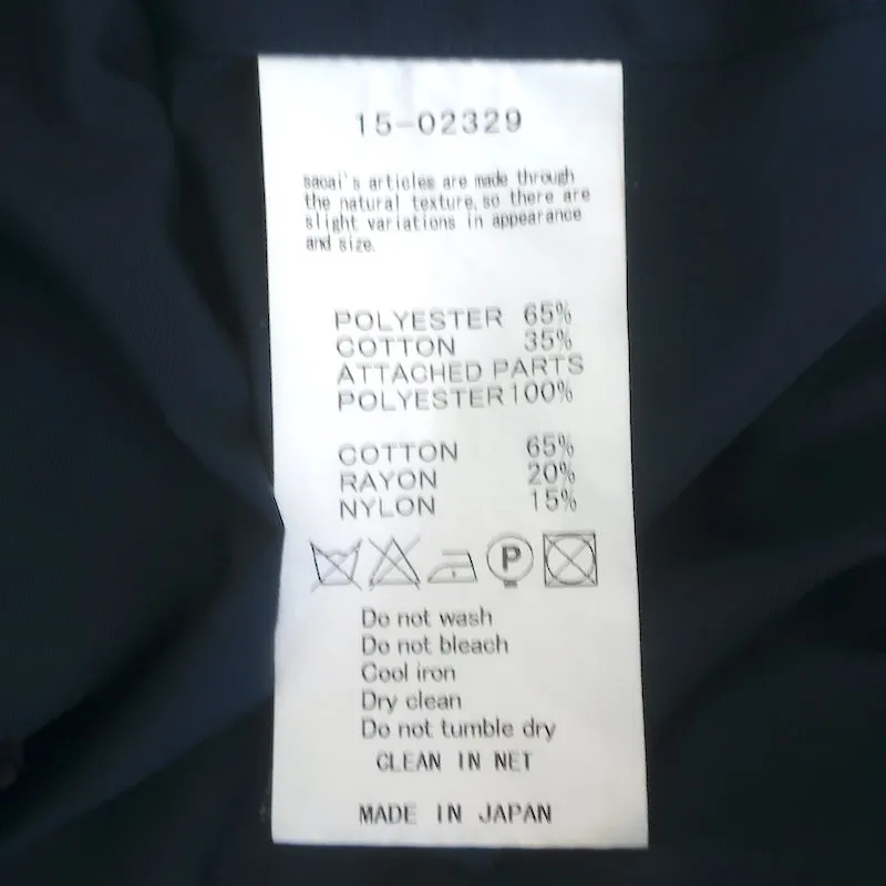 Chemise Sacai à ourlet coulissant en coton bleu marine avec dentelle, taille 1, manches longues