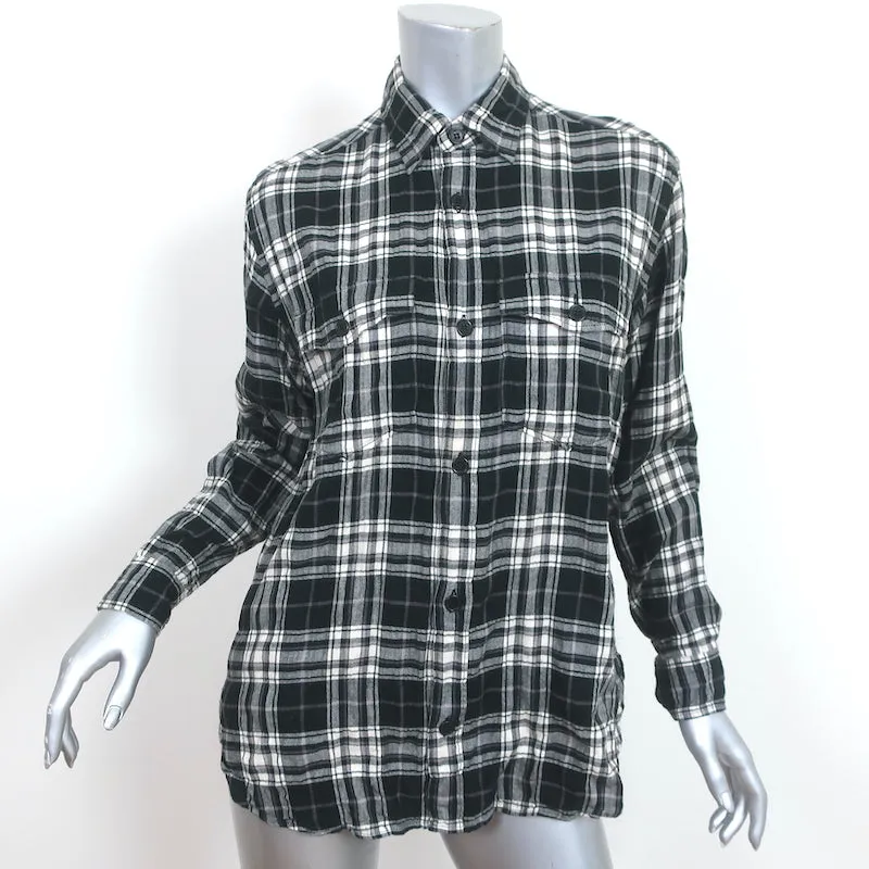 Chemise Saint Laurent en flanelle froissée à carreaux noir et blanc en coton taille S