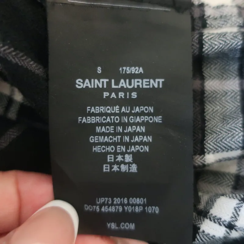 Chemise Saint Laurent en flanelle froissée à carreaux noir et blanc en coton taille S
