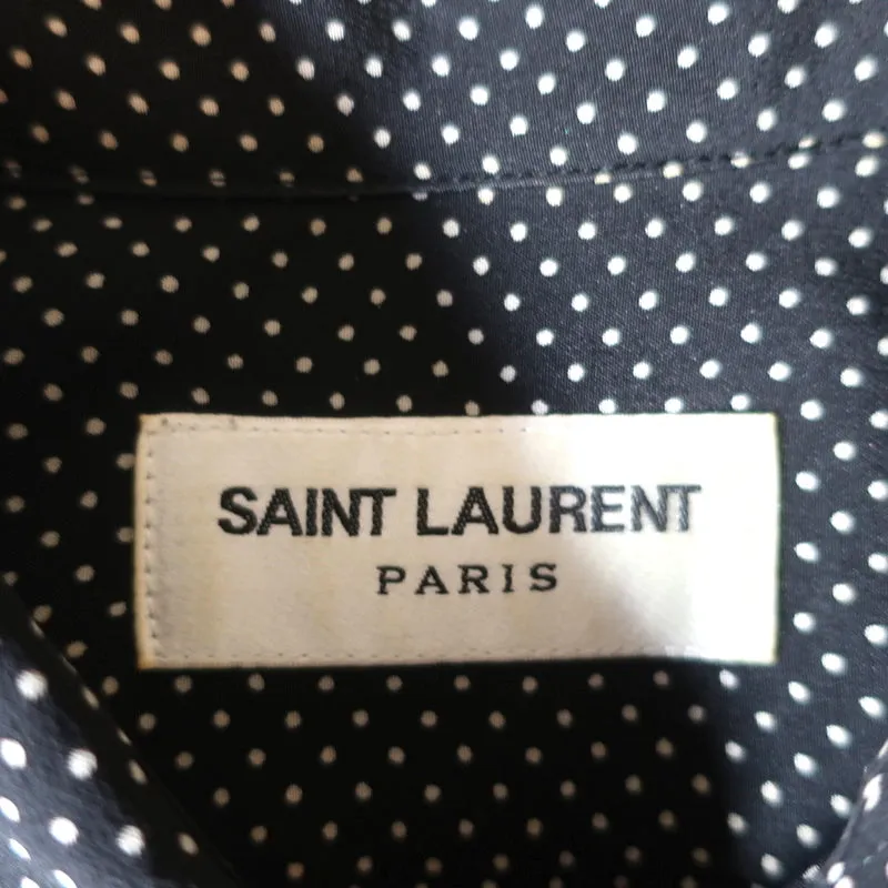 Chemise en soie Saint Laurent à manches coupées - pois noirs - taille 36 - col chemisier