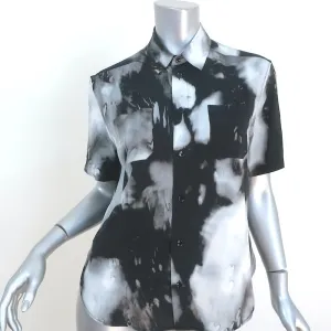 Saint Laurent Short Sleeve Shirt Black/Gray Tie Dye Silk Size 38 Collared Top