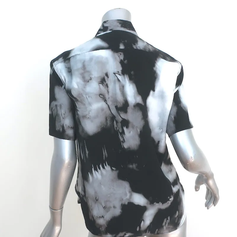 Chemise Saint Laurent à manches courtes Noir/Gris Tie Dye Soie Taille 38 Col