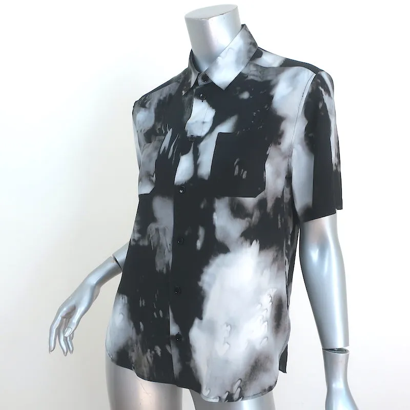 Chemise Saint Laurent à manches courtes Noir/Gris Tie Dye Soie Taille 38 Col
